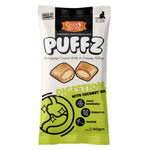 Packaged snack with branding and product details on a white background