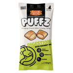 Packaged snack with branding and product details on a white background