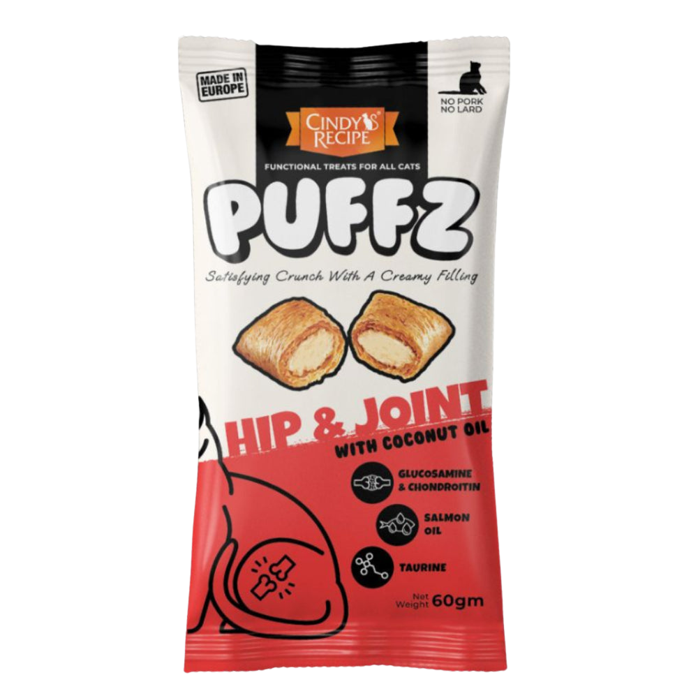 Packaged treat for pets with 'Puffz' branding on a white background