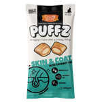 Puffz pet treat package with branding and product details on a white background