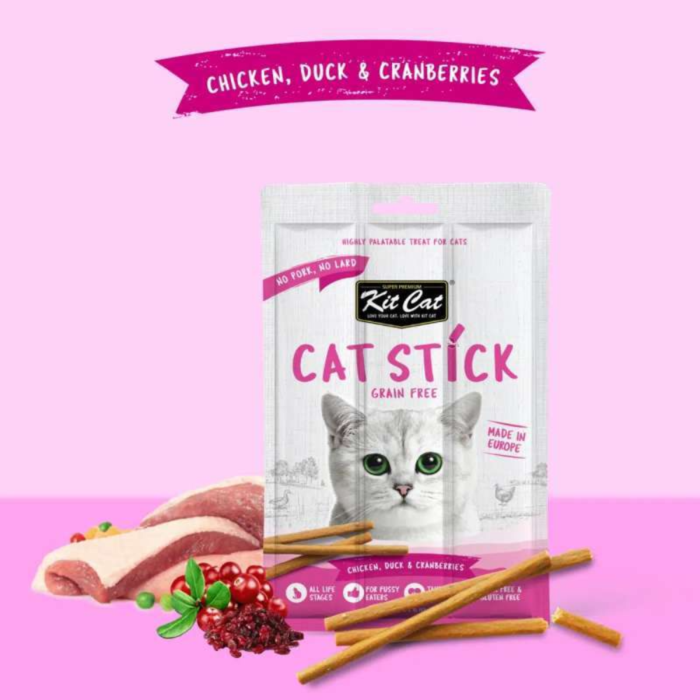Kit Cat Cat Stick package with cat illustration on pink background