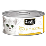 Can of Kit Cat cat food with a white cat on the label