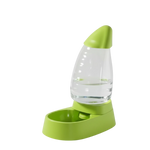 Green pet feeder with clear water container on a white background
