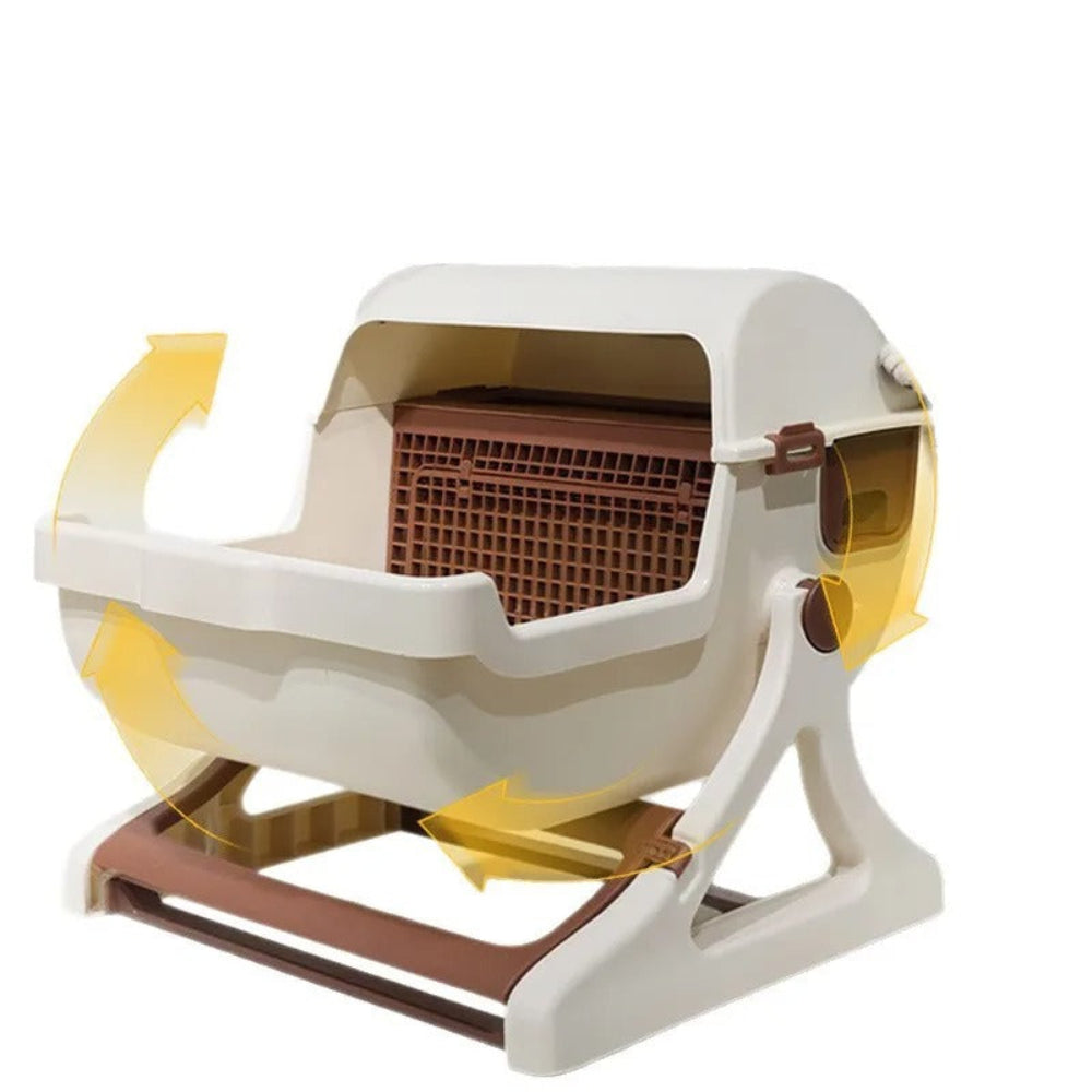 Pet litter box with yellow gradient and white base on a white background