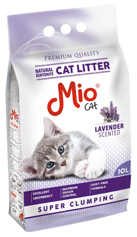 Mio Cat lavender scented cat litter package on a white background