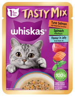 Whiskas Wet Food for Adult Cat Tasty Mix Jelly with Tuna, Salmon & Spinach 70g