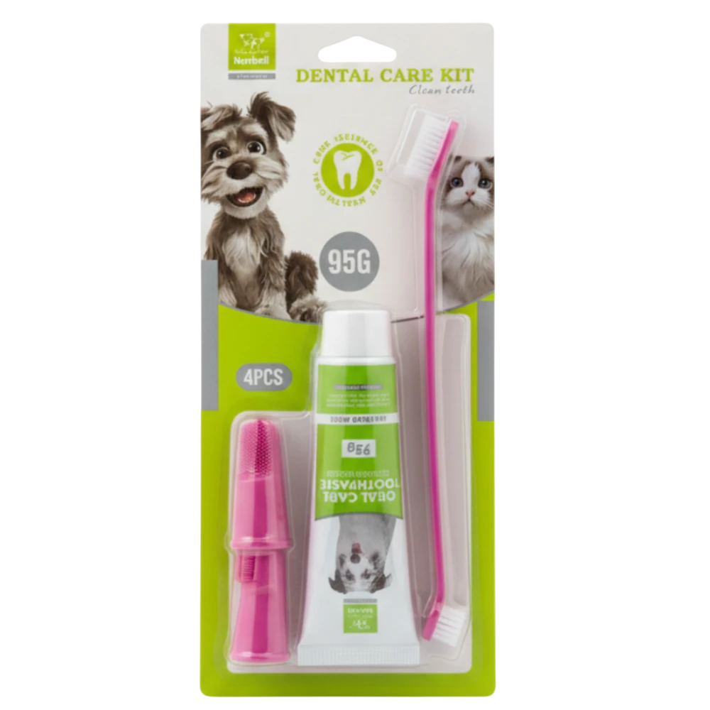 Nunbell Dental Care Kit 4PCS وردي على خلفية بيضاء
