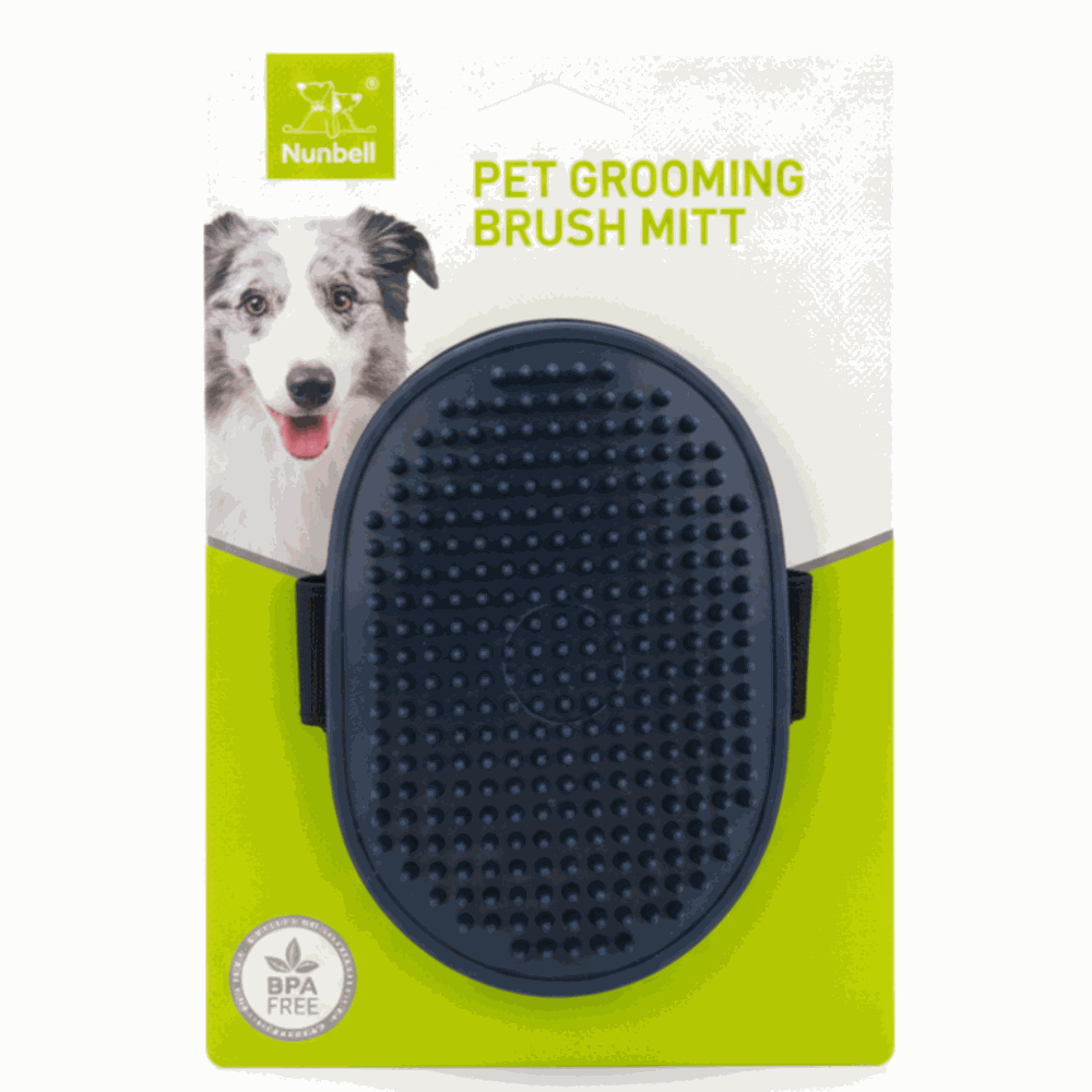 Nunbell Pet Grooming Brush Mitt أزرق داكن على خلفية بيضاء