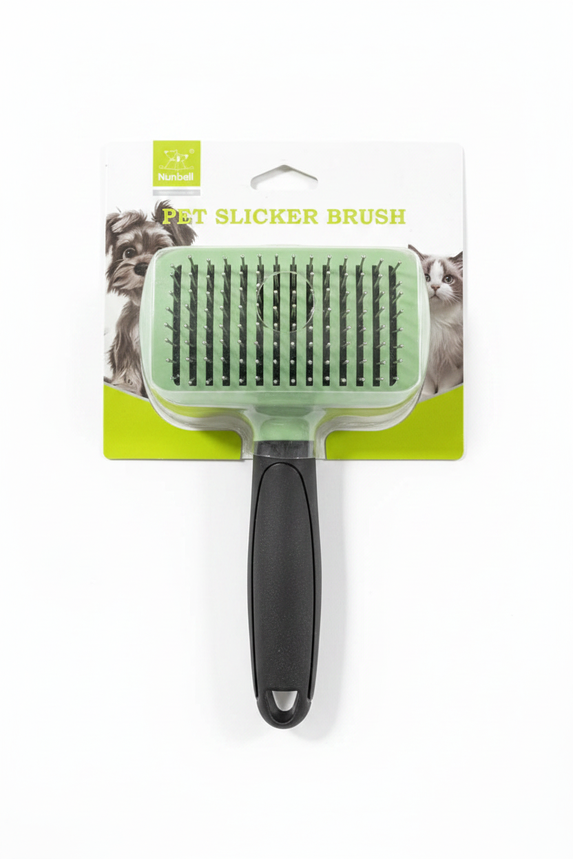 Nunbell Pet Slicker Brush Square Green - White Background