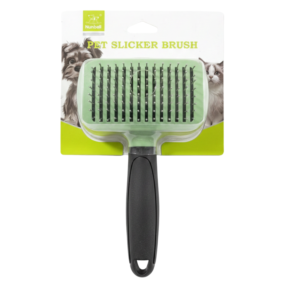 Nunbell Pet Slicker Brush Square Green - White Background