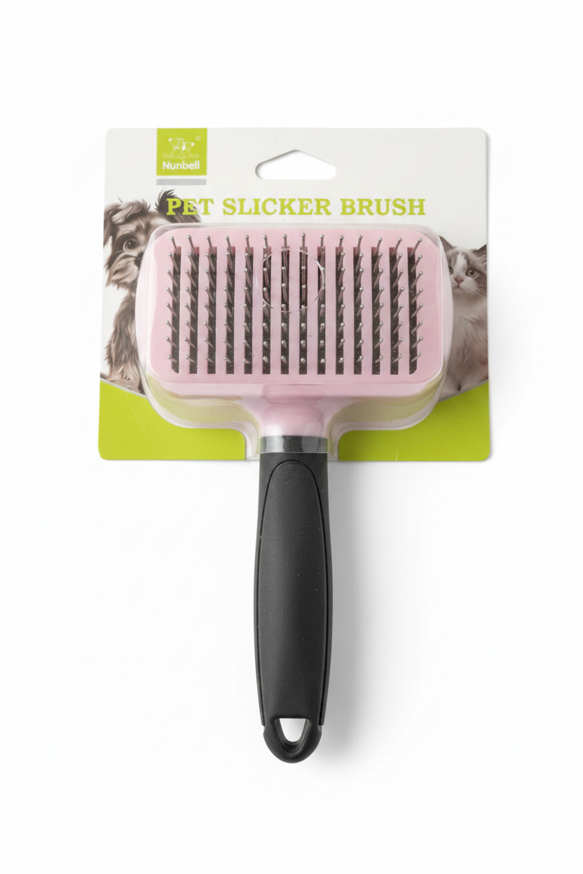 Nunbell Pet Slicker Brush Square Pink - White Background