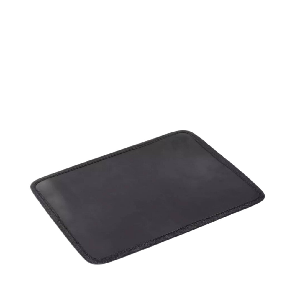 Black rectangular mat on a white background