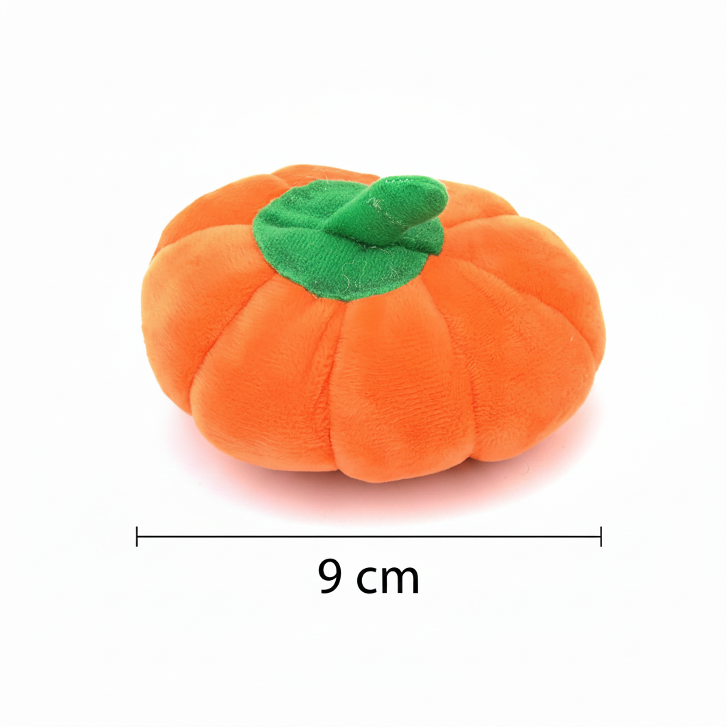 Orange pumpkin toy with 9cm width measurement