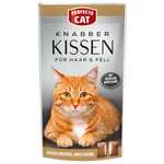 Catnip pillow packaging for cats with a cat illustration and Perfecto Cat branding.