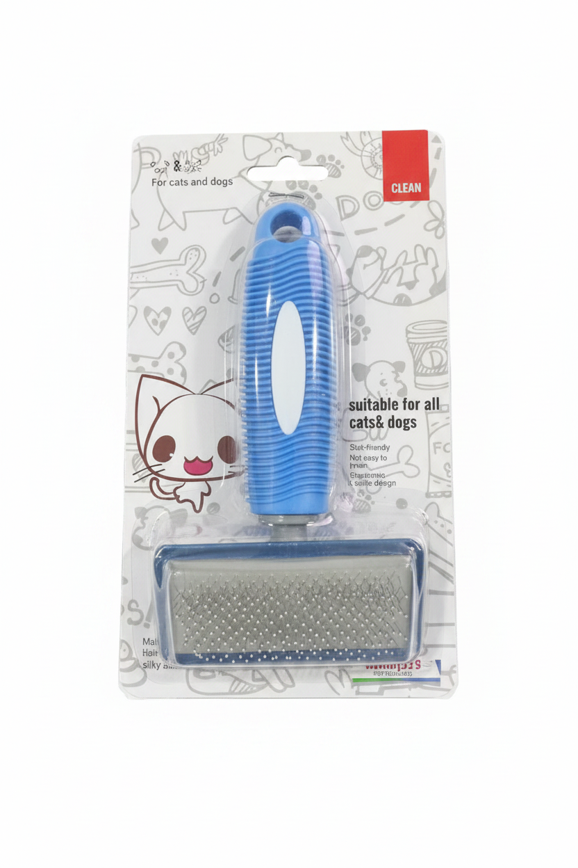 Pet Grooming Brush Blue - White Background