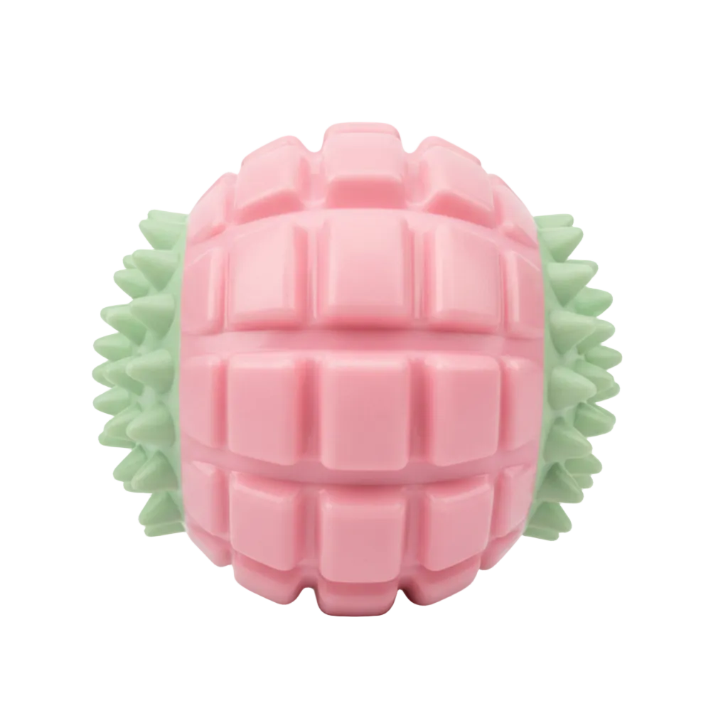 Pink and green textured pet chew ball