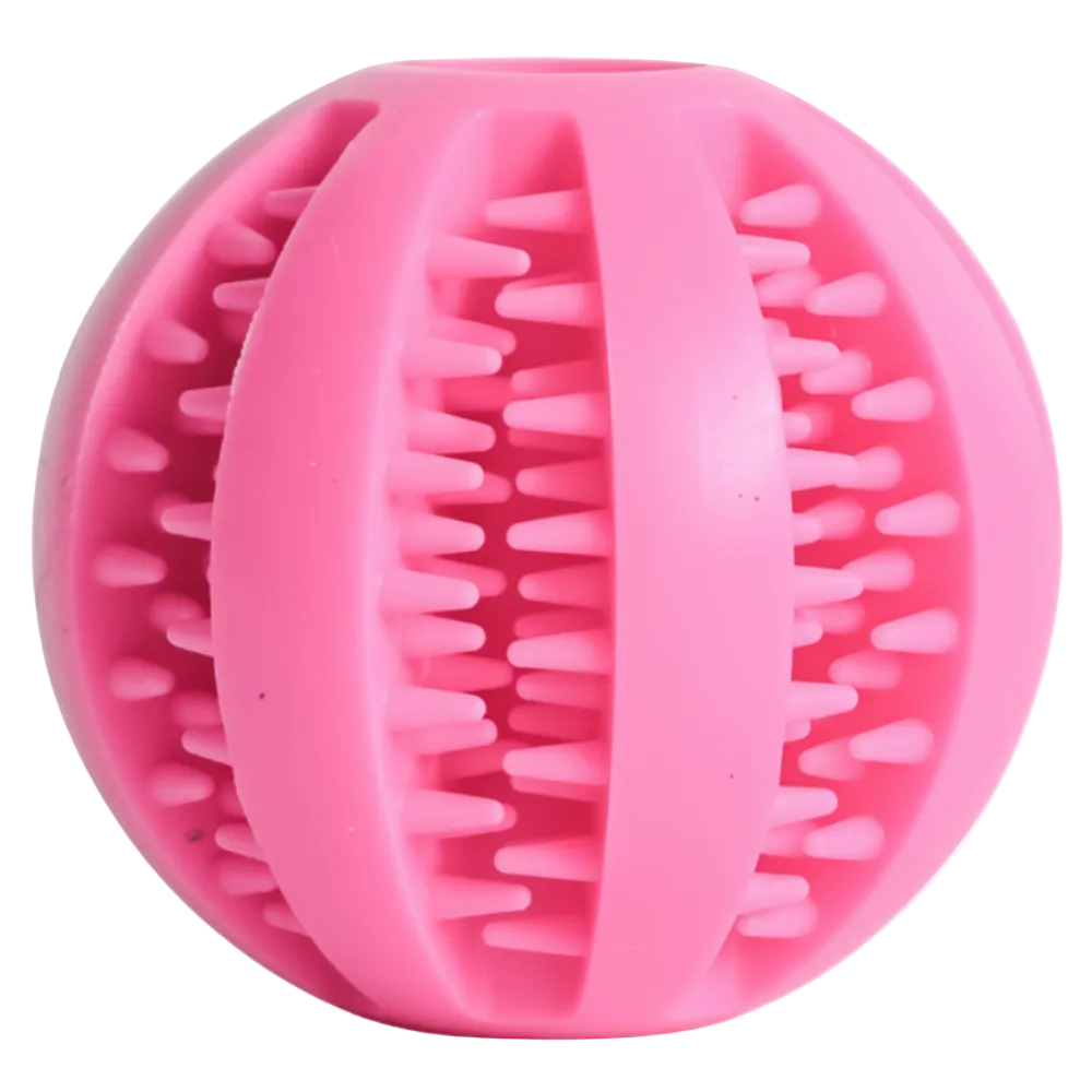 Pink dental ball toy on white background