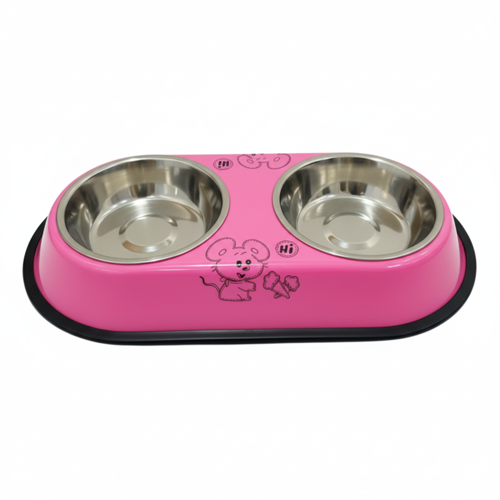 Stainless Steel Double Small Dog and Cat Food Bowl 30CM Petfast.shop Generic Bowls & Feeders Cat Dog Kitten Puppy Supplies petfast.shop Egypt PST3271S pink 350.00