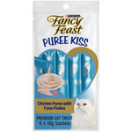 Fancy Feast Puree Kiss cat treat package on a white background