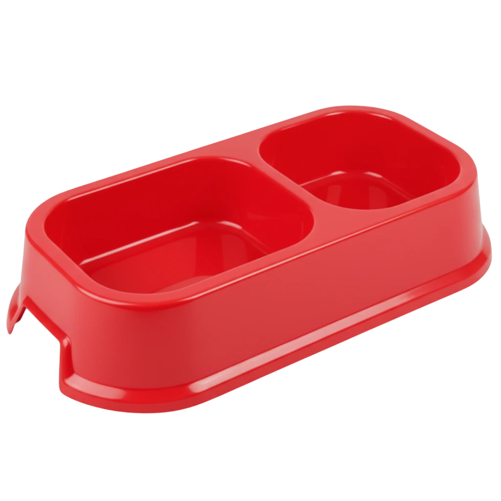 Red Double Pet Food Bowl - White Background