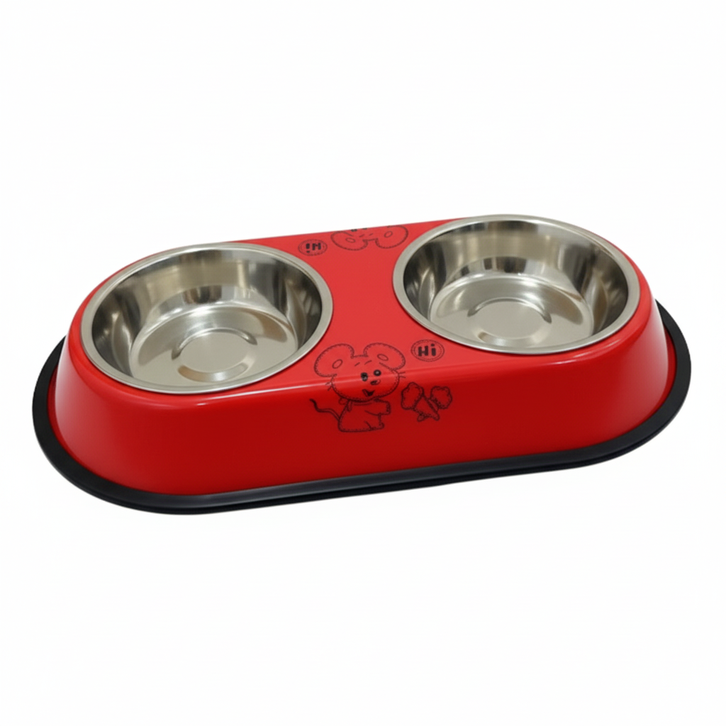 Stainless Steel Double Small Dog and Cat Food Bowl 30CM Petfast.shop Generic Bowls & Feeders Cat Dog Kitten Puppy Supplies petfast.shop Egypt PST3271S pink 350.00