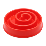 Red spiral slow feeder bowl white background
