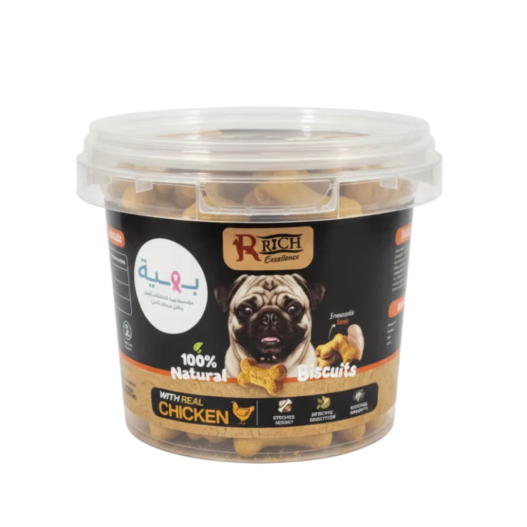 Rich Excellence chicken Pug with Bahia logo white background