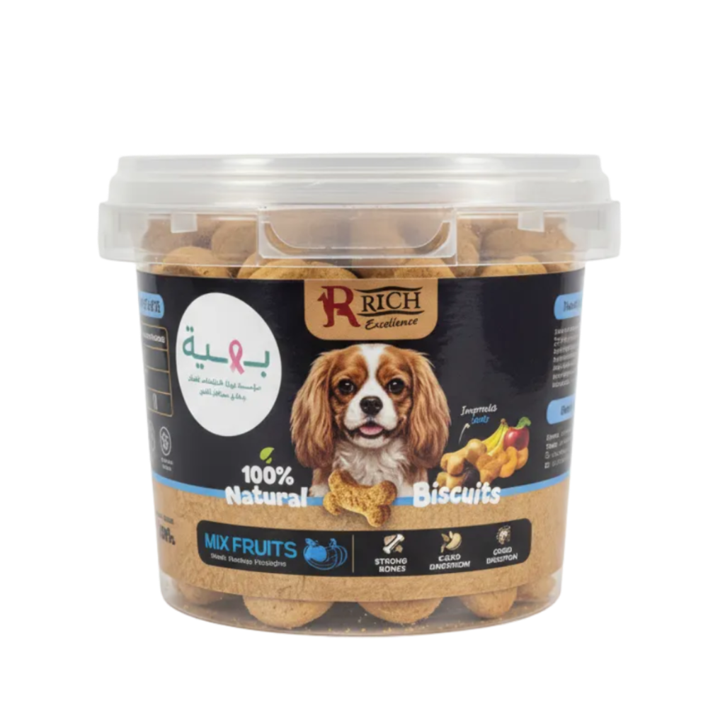 Rich Excellence dog biscuit tub white background