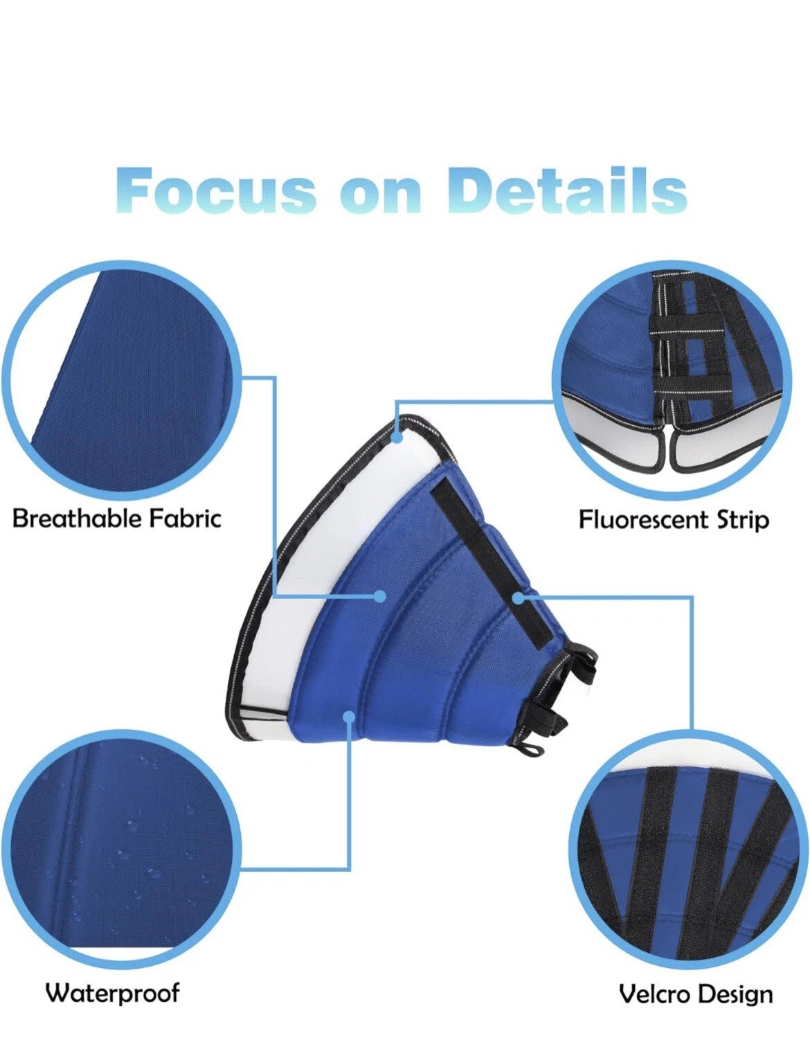 INKZOO Dog Cone Collar for After Surgery Soft Pet Recovery Blue size L.