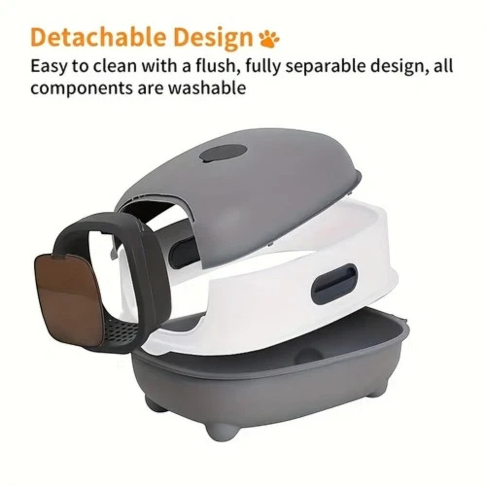 Gray and white pet grooming tool with detachable design on a white background