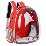 Red pet backpack with clear front on a white background