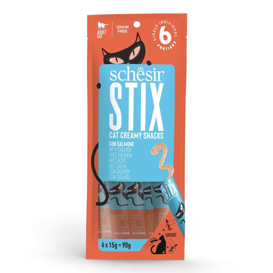 SCHESIR Stix Creamy with Salmon - Treat for Cats - 6 X 15g =90g.