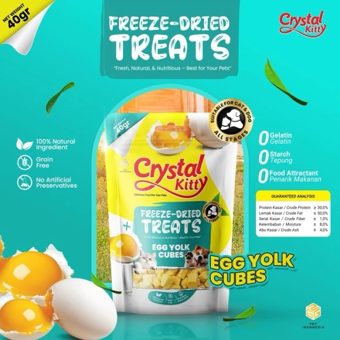 Crystal Kitty Freeze Dried Treats with Egg Yolk Cubes 40g