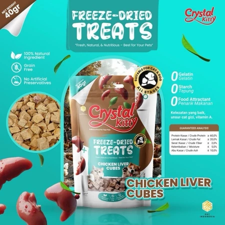 Crystal Kitty Freeze Dried Treats with Chicken Liver Cubes 40g