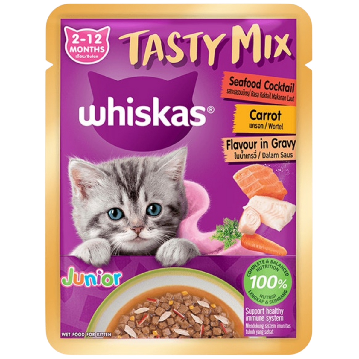 Whiskas Wet Food for Kitten Tasty Mix Gravy with Seafood & Carrot 70g