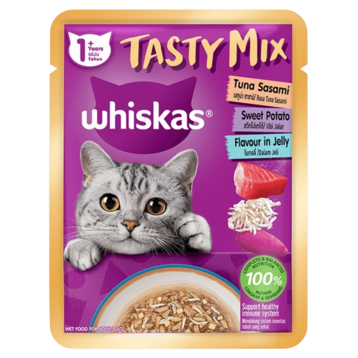 Whiskas Wet Food for Adult Cat Tasty Mix Jelly with Tuna Sasami & Sweet Potato 70g