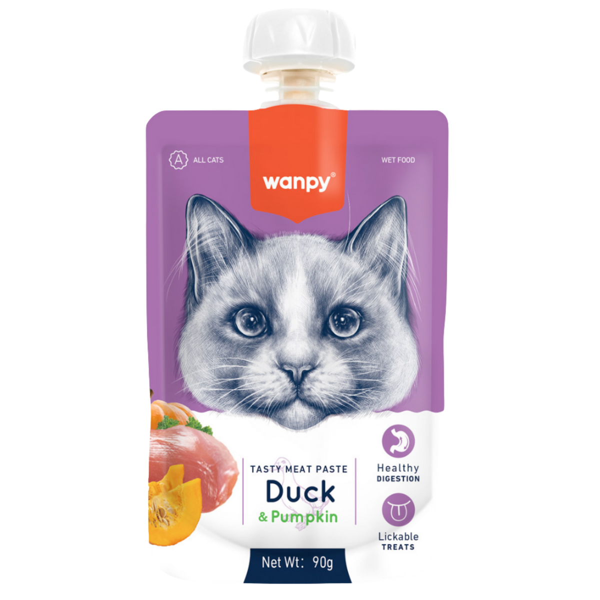 Wanpy Wet Food For Adult Cat Tasty Meat Paste Duck & Pumpkin for Cats 90g