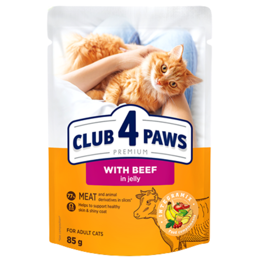 Club 4 Paws Pouch with Beef in Jelly for Adult Cats 85 gr Petfast.shop Club 4 Paws Cat Food Wet Food petfast.shop Egypt PCL0146S Default Title 50.00