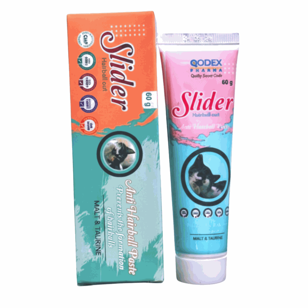 Slider pet hairball paste packaging with tube on a white background