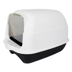 White and black pet litter box on a white background