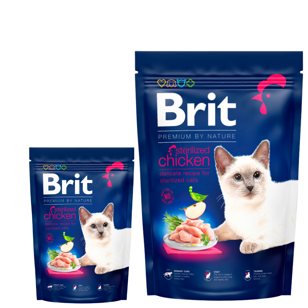 Two packages of Brit cat food with a white background