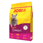 JOSI Cat food package with a gray cat on a yellow and purple background