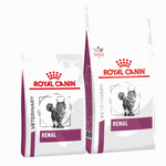 Two bags of Royal Canin Veterinary Diet Renal cat food on a white background