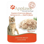 Applaws natural cat food pouch with chicken breast and liver in jelly on a white background