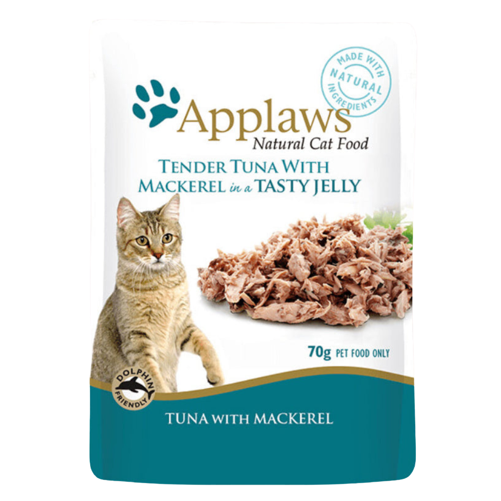 Applaws cat food pouch with a cat on the label