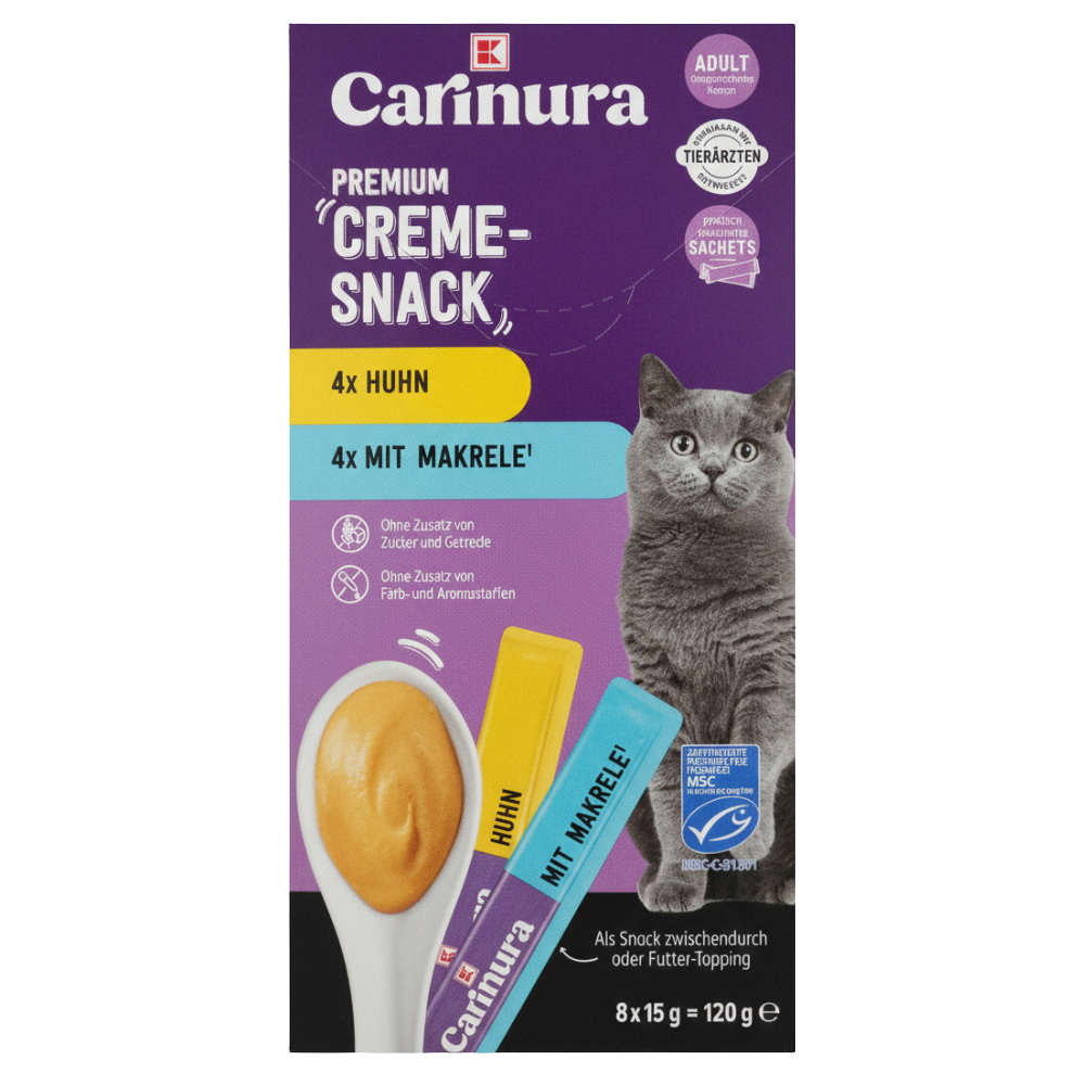 Carinura Premium Creme-Snacks Chicken & Mackerel 8 Tube 120g