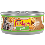 Can of Friskies Mixed Grill páté cat food on a white background