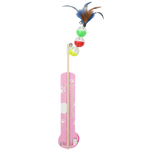 Cat toy with colorful beads and feathers on a white background