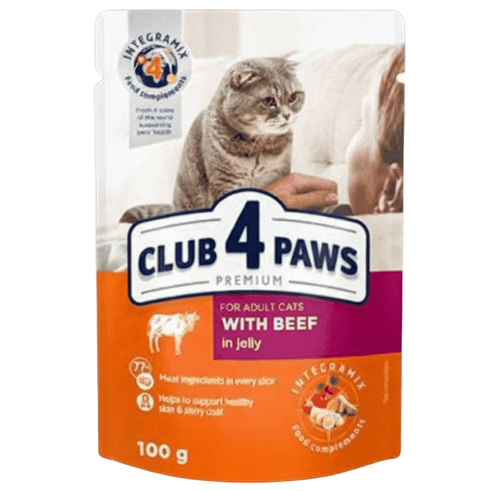 Club 4 Paws Pouch with Beef in Jelly for Adult Cats 100 gr Petfast.shop