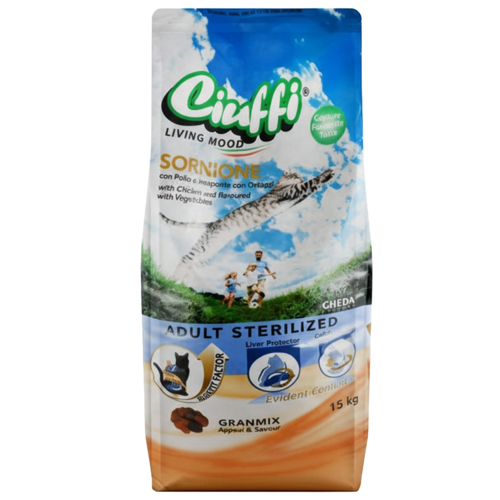 Ciuffi Dry Food with Chicken and Vegetables for Sterilized Adult Cats 15 kg